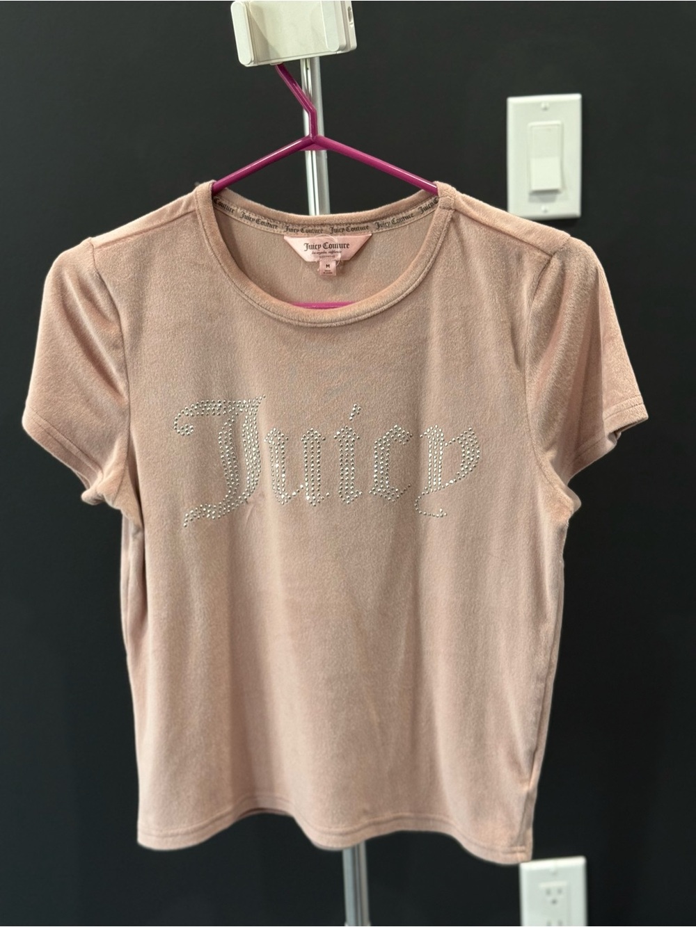 Juicy Couture Blush Pink Velour Crystal Logo Tee